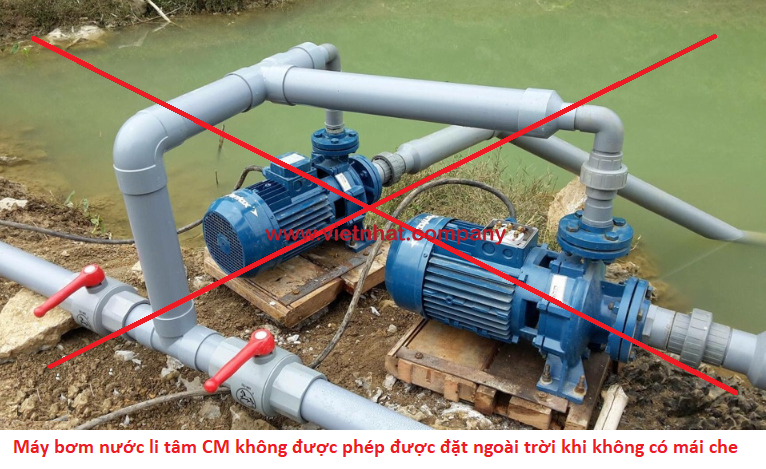 nghiêm cấm lắp đặt máy bơm nước CM50-160B như hình ảnh