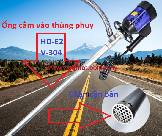 ống cắm vào thùng phuy inox 304 của bơm hde2-v