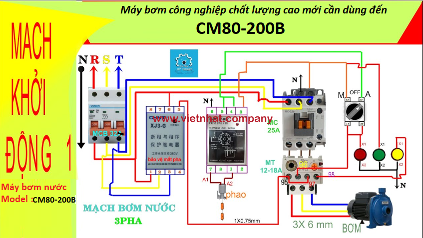 sơ đồ đấu điện của bơm cm80-200b