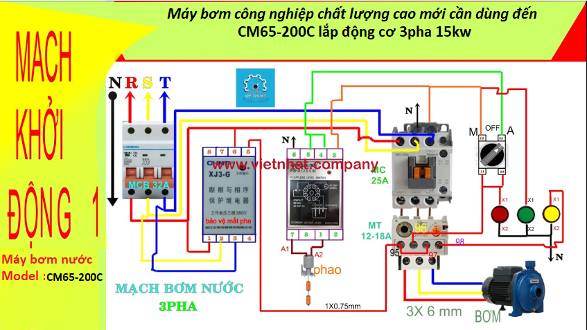 sơ đồ đấu điện máy bơm nước cm tự động và bằng tay của bơm cm65-200c