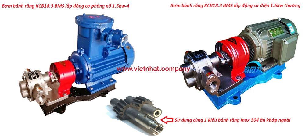 So sánh bơm bánh răng kcb18.3 lắp động cơ phòng nổ và động cơ thường