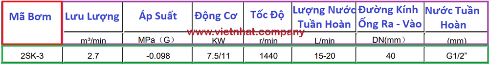 thông số kỹ thuật của bơm hút chân không 2sk-3 lưu lượng 180m3