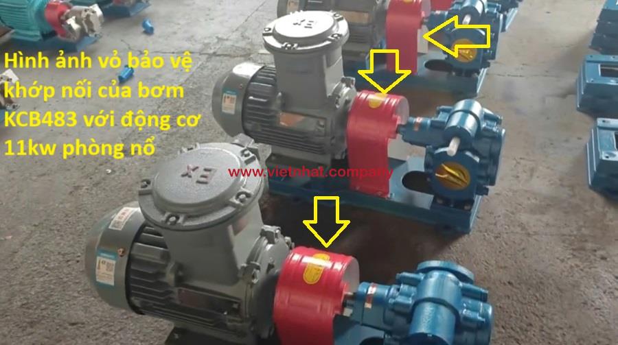 vỏ bảo vệ khớp nối của động cơ phòng nổ 11kw-4 được lắp với đầu bơm bánh răng kcb483